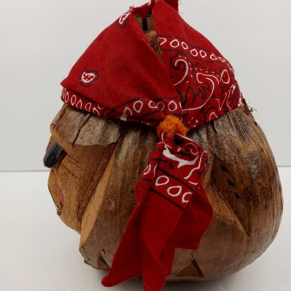 Folk Art Hand Carved Coconut Head One Eyed Pirate with Eye Patch Bank Tiki Bar - Picture 4 of 9